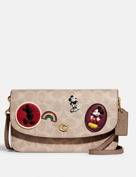 Disney X COACH Mickey Patches Hayden Foldover Crossbody Purse in Signature C - World of Treasures