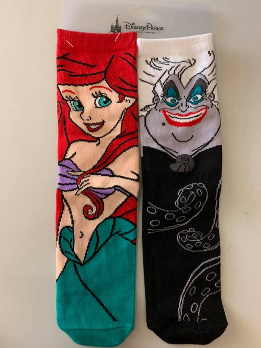 Disney Little Mermaid Ariel and Ursula Adult Socks